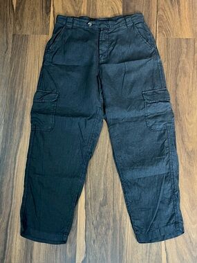 Rachel Roy 100% linen cargo pants in a dark charcoal/black color